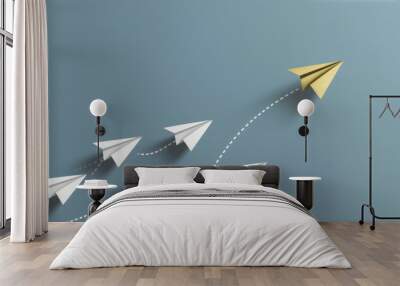 Leadership Concept with One Gold Paper Plane Leading Others with Copy-Space Wall mural