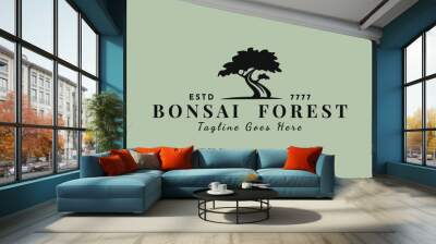 Vintage Bonsai Tree Logo Design Inspiration. Vector illustration of aesthetic bonsai and potted plants. Bonsai tree from chinese and japanese culture brand identity for Hotel retro brand logo. Wall mural