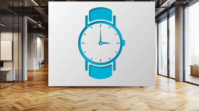 Classic hand watch with arrows, icon. Paper design. Cutted symbo Wall mural