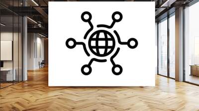 Digital technology, social network, global connect, simple business logo. Black linear icon with editable stroke on white background Wall mural