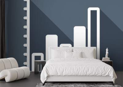 Finance grapgic, grow. White flat icon with long shadow on backg Wall mural