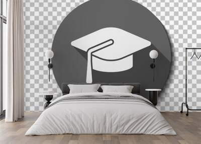 Graduation cap. Education icon. flat icon, long shadow, circle, transparent grid. Badge or sticker style Wall mural