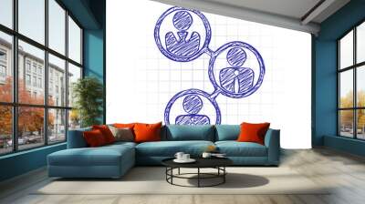 office people, team. Hand drawn sketched picture with scribble fill. Blue ink. Doodle on white background Wall mural