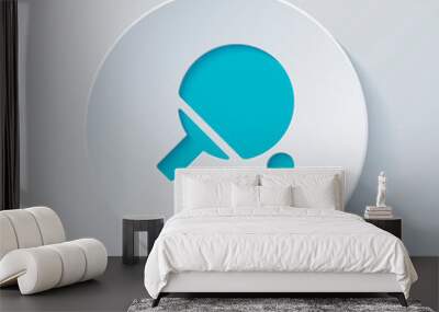 Ping pong icon. Cut circle with gray and blue layers. Paper styl Wall mural