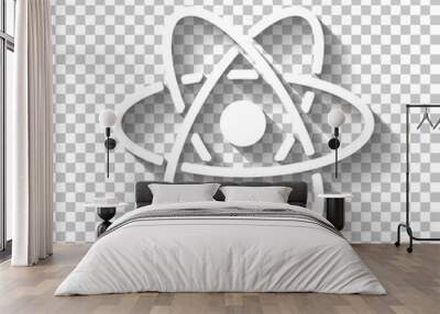 scientific atom symbol, simple icon. White icon with shadow on t Wall mural