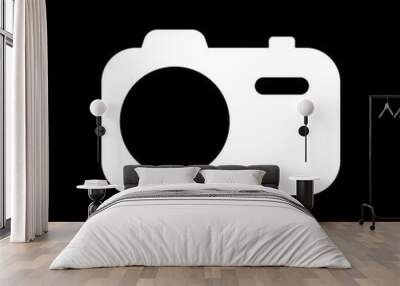 Simple photo camera. Technology icon. White icon on black backgr Wall mural