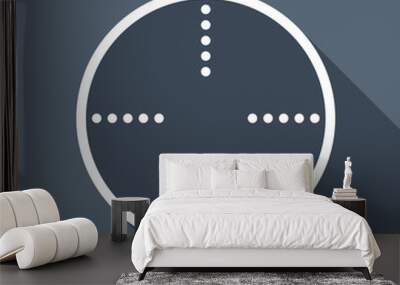 Simple target icon. White flat icon with long shadow on backgrou Wall mural