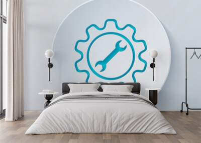 wrench in gear. Cut circle with gray and blue layers. Paper styl Wall mural