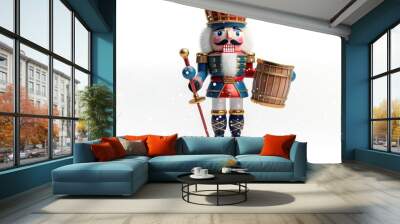 3D Christmas nutcracker with drum on white background, ideal for festive advertising Wall mural