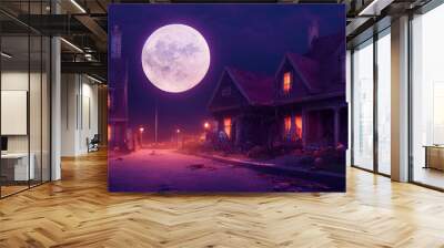 3D illustration of a Halloween concept background of a castle and graveyard. Horror background. Wall mural