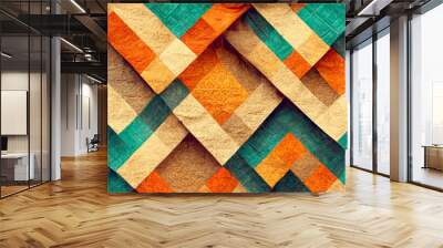 3D Render close up shot of indian fabric with colorful pattern. Abstract background. Wall mural