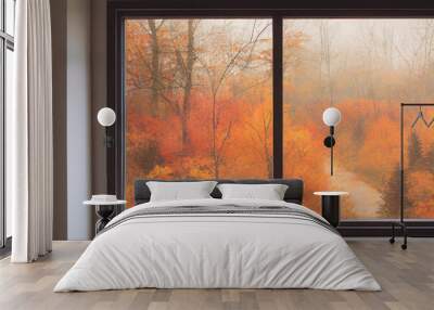 3D Render digital art painting of fall outside the window with selective focused and blurred. Wall mural