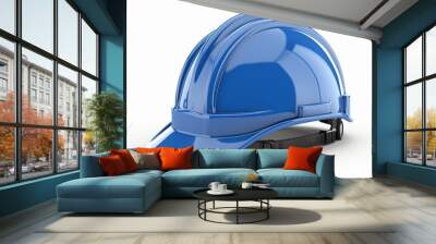 3D rendered blue hard hat and safety equipment on an isolated white background Wall mural