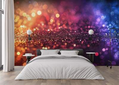 Digital wallpaper featuring glittering rainbow particles, an abstract representation of LGBT pride against a dark background for contrast Wall mural