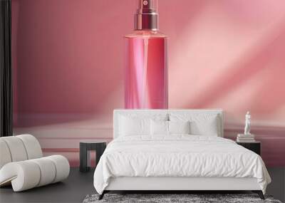 Fragrance mist bottle with a pastel pink background and soft lighting Wall mural