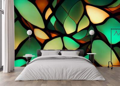 Green glowing stained glass pattern background. Wall mural