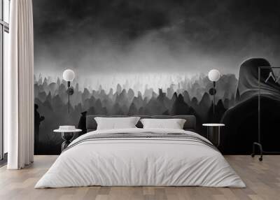 Grim reaper collecting souls at night. Halloween festival concept. Digital art Wall mural