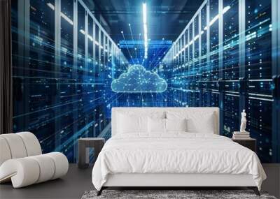 In a digital cloud computing environment, virtual servers manage diverse data storage and tasks efficiently Wall mural