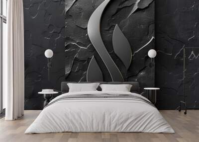 Modern metal logo design, sleek silver on a black matte background, minimalistic style Wall mural