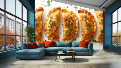 Top view of pierogi from Poland, isolated on white background Wall mural