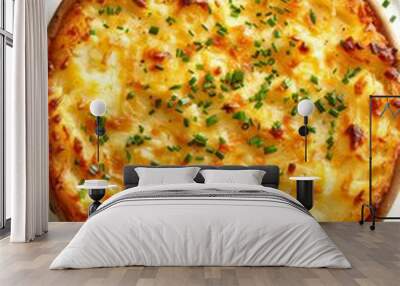 Top view of traditional UK shepherd's pie on a white background, isolated for presentation Wall mural