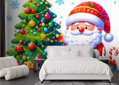 Festive Santa with Christmas Tree and Presents Design Wall mural