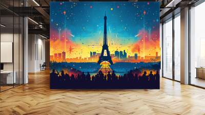 colorful minimalistic line quality design, graphic that is a summer Olympic games PARIS, background, Olympic games, The 2024 Summer Olympics. Paris 2024 Wall mural