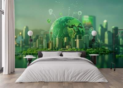 Earth Day, environmental technology concept. Sustainable development goals. SDGs., Resource recycling. Recycling society. Green-tech Smart city  Internet of things Wall mural