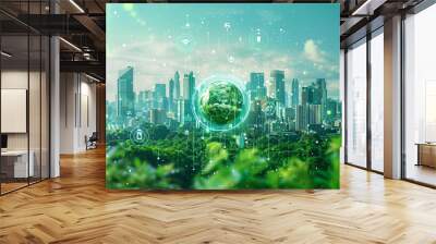 Modern city and environmental technology concept. Sustainable development goals. SDGs.,  Resource recycling. Recycling society. Green tech Wall mural