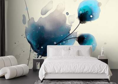 Abstract flowers in watercolor style and splashes on light background
 Wall mural