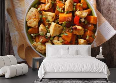 chicken curry with pumpkin and pepper close-up. horizontal top view
 Wall mural