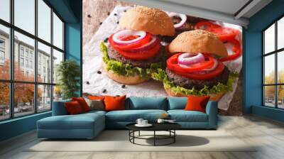 sandwiches: black bean burgers and fresh vegetables close-up. horizontal
 Wall mural