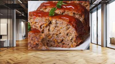 sliced meat loaf with ketchup and parsley close-up Wall mural