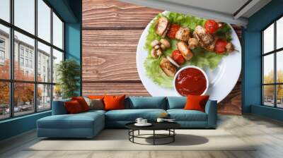 two fried chicken meat with vegetables top view Wall mural