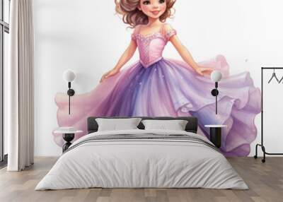 A Young Girl Dressed as a Princess in a Purple Gown Wall mural