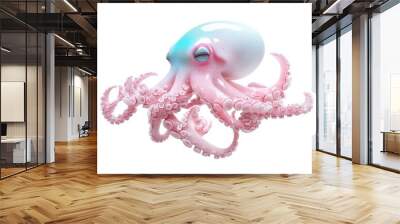 A neon style squid, isolate on white background, glowing with striking colors and energy. Wall mural