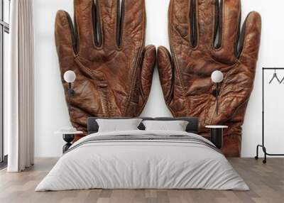 A pair of stylish leather gloves isolated on a clean white background. Wall mural