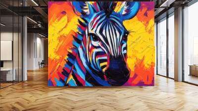 Abstract Expressionism zebra, dynamic brushstrokes, vivid colors. Wall mural