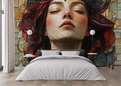 An ornate Art Nouveau crown with flowing lines and rich colors, capturing elegance. Wall mural