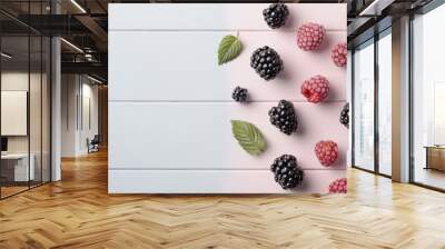 Artistic composition featuring blackberries arranged in a geometric pattern on a minimalistic background. Wall mural