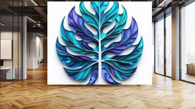 Paper Art tropical leaf, crafted with layers, artistic and isolated on white. Wall mural