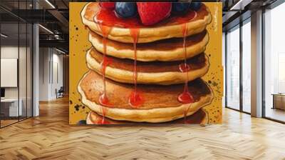 Stylized pancake illustration featuring unique and artistic elements. Wall mural