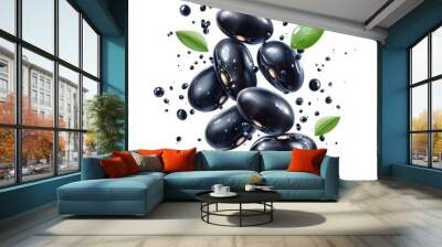 Watercolor splash of black beans, isolated on a white background. Wall mural