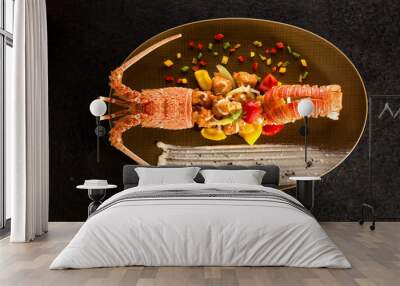 Spicy lobster tornado served in dish isolated on background top view of chinese food Wall mural