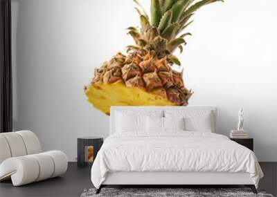 Fresh juicy pineaplle flying on white background. Ananas levitation. Wall mural