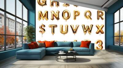 Alphabet and numbers Balloons. Helium balloons. Gold balloons for text, letter, holiday. Festive, realistic set. Letters from A to Z. Vector illustration. Wall mural