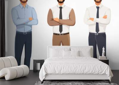 Three illustrated men in business attire, showcasing different styles and poses. Wall mural