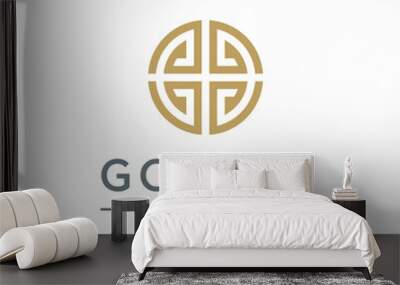 Circular Golden initial G, Monogram GG with asian greek pattern for Global Gold Company Wall mural