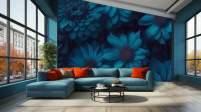 Abstract blue flower background, wallpaper. Generative AI. Wall mural