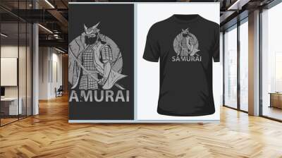 The Vector logo samurai for T-shirt design or outwear. This hand drawing is for black fabric Wall mural